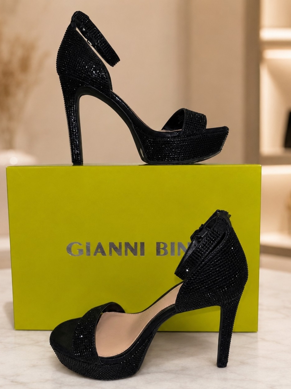 Gianni Bini Black Rhinestone Platform Heels Size 7.5 - Picture 7 of 10